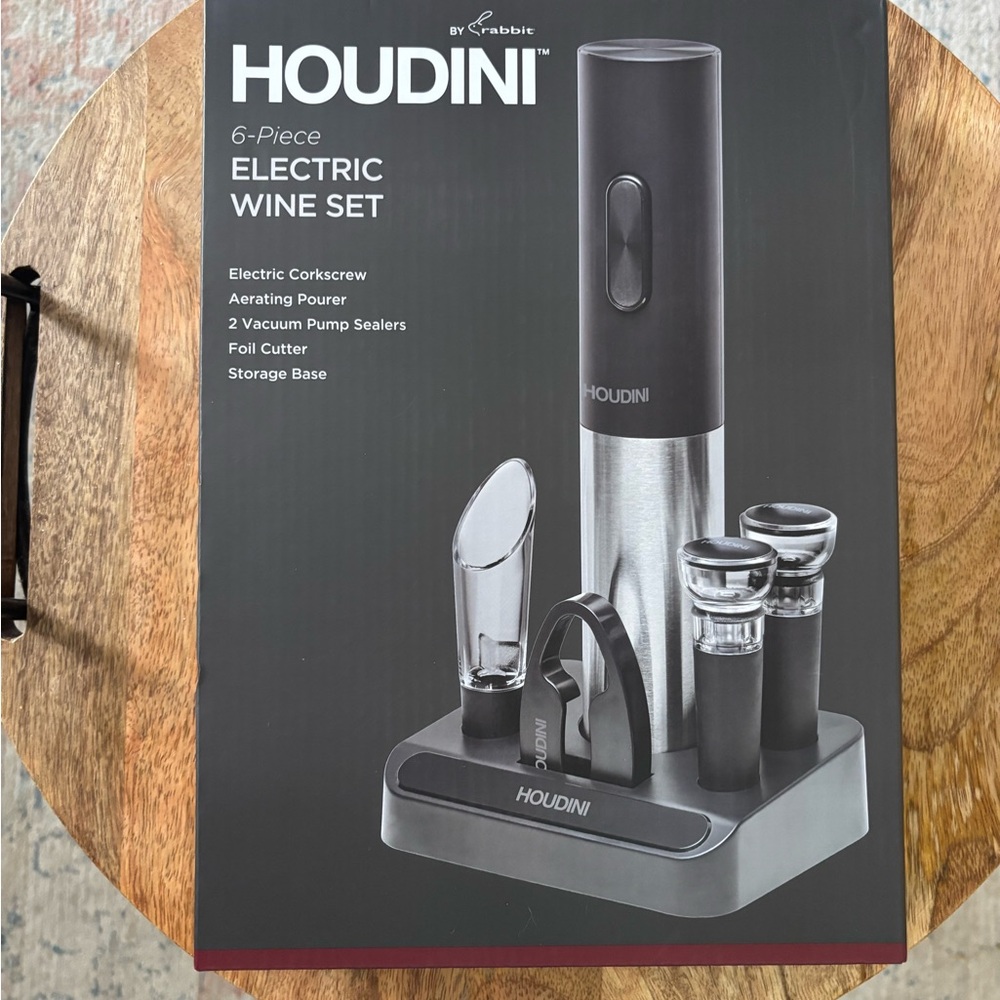 Houdini Black and Silver 6-Piece Electric Wine Set